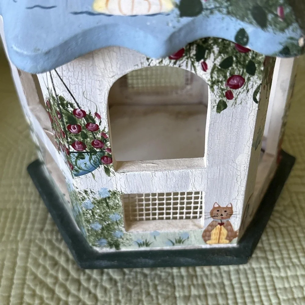 Kathy Hatch Wooden Garden Cat-Themed Hanging Gazebo Decor Hand Painted Detailed